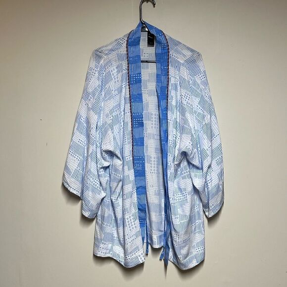 Dolce Vita blue white beaded swim kimono Cover up Sz M - Picture 5 of 9